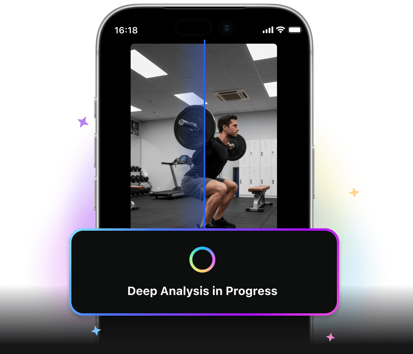 AI-powered squat form analysis showing frame-by-frame breakdown